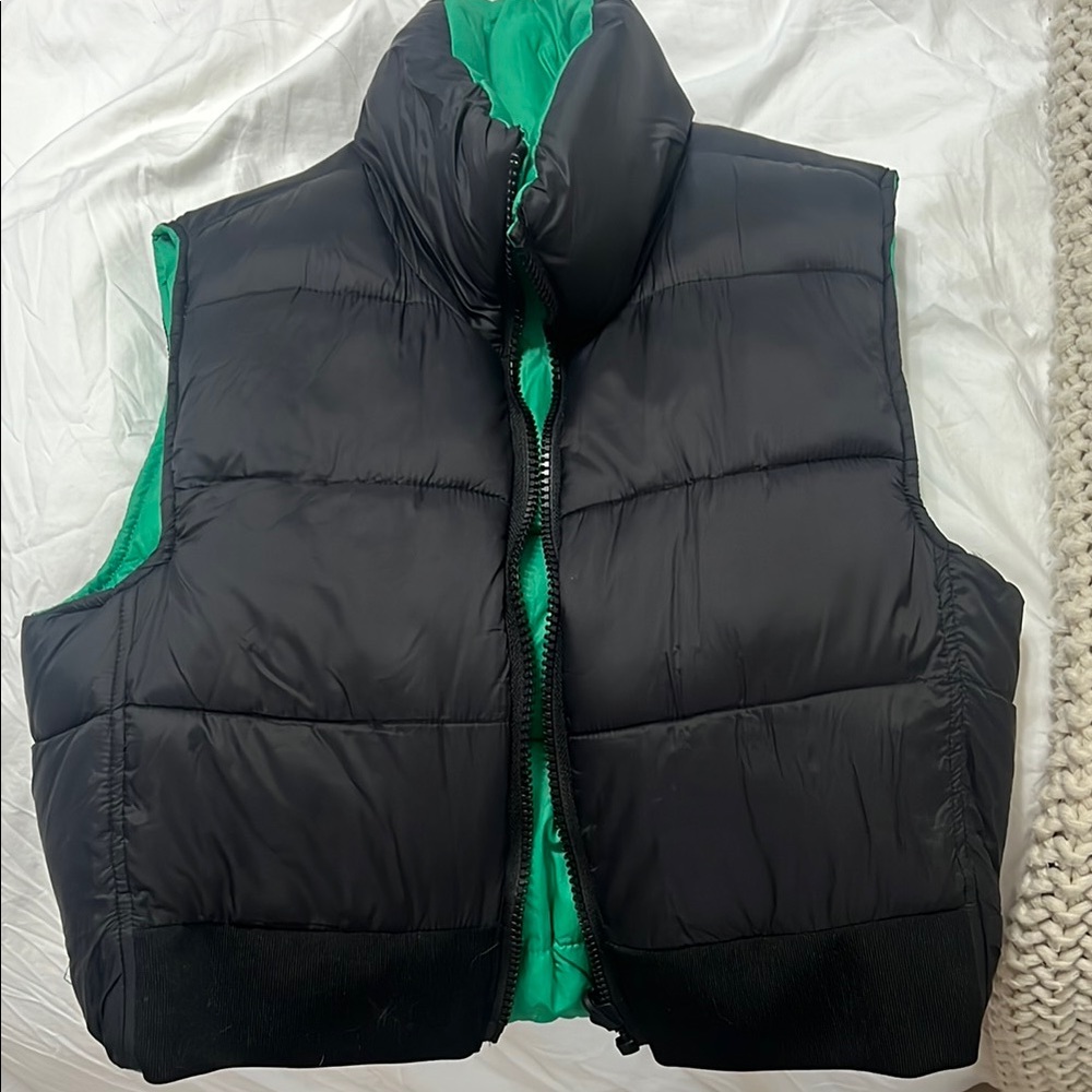 Reversible Black and Green Puffer Vest